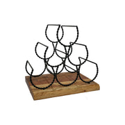 GHomeUK Modern Wine Bottle Rack Acacia Wood and Black Metal - CEEEL